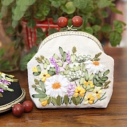 DIY Kiss Lock Bag with Flower Embroidery Kit for Beginners, Including Embroidery Cloth & Thread, Needle, Embroidery Frame, Instruction Sheet, Metal Chain with Purse Frames, White, Finish Product: 6.50x4.92x1.57 inch(165x125x40mm)(PW-WG79209-02)