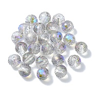 Half Rainbow Plated Glass Beads, Faceted Round, WhiteSmoke, 8x7mm, Hole: 1.5mm(EGLA-P059-02A-HR01)