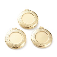 Brass Locket Pendants, Photo Frame Pendants for Necklaces, Long-Lasting Plated, Flat Round, Real 18K Gold Plated, 36x32x6mm, Hole: 5.5x4mm, 24.5mm Inner Diameter(KK-P199-05G)