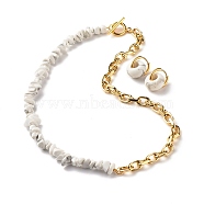Synthetic Howlite Chip Beads Jewelry Set, Gemstone Beaded Necklace and Drop Huggie Hoop Earrings for Women, Light Gold, 16.73 inch(42.5cm), 20mm, Pin: 1mm(SJEW-JS01223-02)