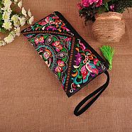Embroidered Cloth Handbags, Clutch Bag with Zipper, Rectangle with Flower Pattern, Colorful, 140x270mm(PW-WG78529-03)