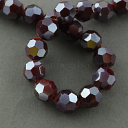 Electroplate Glass Beads Strands, Pearl Luster Plated, Imitation Jade, Faceted(32 Facets), Round, Dark Red, 8x7mm, Hole: 1mm, 72pcs/strand, 21.2 inch(EGLA-R018-8mm-9)