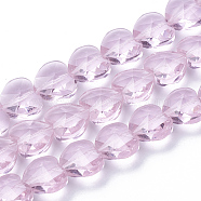 Transparent Glass Beads, Faceted, Heart, Pearl Pink, 14x14x8.5mm, Hole: 1mm(GLAA-Q066-14mm-A16)