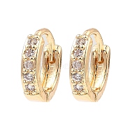 Brass Micro Pave Cubic Zirconia Hoop Earring, Round, Light Gold, 10.5x2.5mm(EJEW-D078-51KCG)