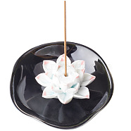 Porcelain Incense Burners, Lotus Incense Holders, Home Display Decorations, Black, 101x41.5mm(DJEW-WH0001-29B)