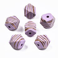 Painted Natural Wood Beads, Laser Engraved Pattern, Faceted, Polygon with Zebra-Stripe, Medium Orchid, 16x15.5~16.5x15.5~16.5mm, Hole: 3mm(WOOD-T021-52C-07)