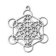 201 Stainless Steel Pendants, Laser Cut, Metatron Cube Charm, Stainless Steel Color, 33x27x1mm, Hole: 1.8mm(STAS-D041-06P)