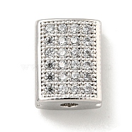 Brass Micro Pave Clear Cubic Zirconia Beads, Rectangle, Platinum, 11x8.5x5.5mm, Hole: 2mm(KK-G493-36P)
