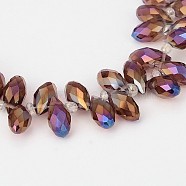 Electroplate Glass Beads Strands, Top Drilled Beads, Faceted Teardrop, AB Color Plated, Purple, 12~13x6mm, Hole: 1mm, about 95~99pcs/strand, 15.7~18 inch(EGLA-J068-AB05)