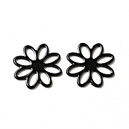 Spray Painted 201 Stainless Steel Filigree Joiners, Flower, Black, 16x1mm, Inner Diameter: 2.5x4.5mm(STAS-G304-09A)