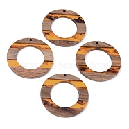 Resin & Walnut Wood Pendants, Two Tone, Ring, Orange, 39x2~3mm, Hole: 2mm(RESI-R428-02A)
