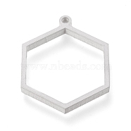 304 Stainless Steel Open Back Bezel Pendants, For DIY UV Resin, Epoxy Resin, Pressed Flower Jewelry, Hexagon, Matte Stainless Steel Color, 30.5x24x3mm, Hole: 2mm, Inner Size: about 24x21mm(STAS-K208-13P)