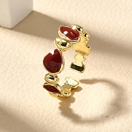 Brass Enamel Cuff Rings for Women, Real 14K Gold Plated, 8mm(RJEW-U040-01G-02)