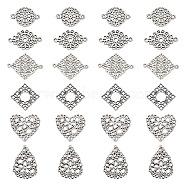 Pandahall DIY Jewelry Making Finding Kit, Including Alloy Links Connectors & Pendants, Rhombus & Flower & Heart & Teardrop & Square, Antique Silver, 15.5~28x15.5~24.5x1~2mm, Hole: 0.8~3mm, 10Pcs/style(FIND-TA0002-95)