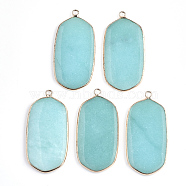 Natural White Jade Pendants, with Brass Findings, Dyed, Oval, Golden, 47x23x4mm, Hole: 2mm(G-S344-18B)