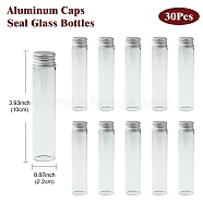 30Pcs Empty Glass Bead Storage Tubes, with Platinum Plated Screw Aluminum Cap and Silicone Stopper, Column, Clear, 10x2.2cm, Capacity: 25ml(0.85fl. oz)(AJEW-YW0001-16E)