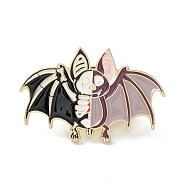 Skeleton Bat Enamel Pin, Halloween Alloy Brooch for Backpack Clothes, Light Gold, Rosy Brown, 19.5x30x2mm, Pin: 1mm(JEWB-M022-10)