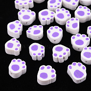 Handmade Polymer Clay Beads, Paw Print, Medium Purple, 8~11x9~11x4~5mm, Hole: 1.2~1.6mm(X-CLAY-N011-008E)