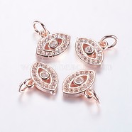 Long-Lasting Plated Brass Micro Pave Cubic Zirconia Charms, Horse Eye, Real Rose Gold Plated, 9.5x11x2mm, Hole: 3mm(X-ZIRC-F069-34RG)