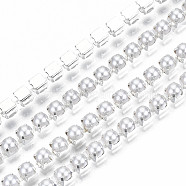 Brass Claw Chains, with ABS Plastic Imitation Pearl Beads, with Spool, Silver, SS12, 3~3.2mm, about 10yards/roll(9.14m/roll)(CHC-Q012-SS12-01S)