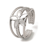 304 Stainless Steel Open Cuff Rings, Flower, Stainless Steel Color, US Size 7 3/4(17.9mm)(RJEW-Z018-04P)