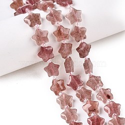 Natural Strawberry Quartz Beads Strands, with Seed Beads, Faceted Star, 9~11x9~11x4~4.5mm, Hole: 1mm, about 16pcs/strand, 0.7~7.28''(17.5~18.5cm), bead: 3mm in diameter, 2mm thick, hole: 0.7~0.9mm(G-T138-183)