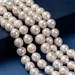 Natural Baroque Pearl Keshi Pearl Beads Strands, Cultured Freshwater Pearl, Round Nuggets, Beige, 10~12mm, Hole: 0.5mm, about 37pcs/strand, 15.7 inch(PEAR-Q004-39)