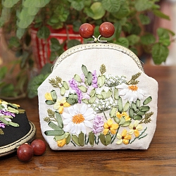 DIY Kiss Lock Bag with Flower Embroidery Kit for Beginners, Including Embroidery Cloth & Thread, Needle, Embroidery Frame, Instruction Sheet, Metal Chain with Purse Frames, White, Finish Product: 6.50x4.92x1.57 inch(165x125x40mm)(PW-WG79209-02)