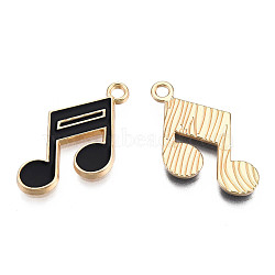 Alloy Pendants, with Enamel, Light Gold, Musical Note, Black, 16x22x2mm, Hole: 1.8mm(X-ENAM-S119-056A)