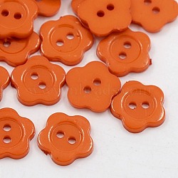 Acrylic Sewing Buttons for Costume Design, Plastic Buttons, 2-Hole, Dyed, Flower Wintersweet, Dark Orange, 20x2mm, Hole: 1mm(BUTT-E074-C-05)