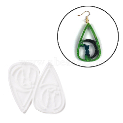 DIY Teardrop with Moon & Cat Pendants Silicone Molds, Resin Casting Molds, For UV Resin, Epoxy Resin Jewelry Making, Halloween Theme, White, 73x64x3mm, Hole: 2mm, Inner Diameter: 60x36mm(DIY-D060-09)