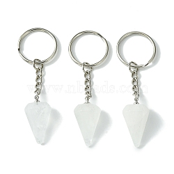 Natural Quartz Crystal Cone Pendant Keychain, with Platinum Tone Brass Findings, for Bag Jewelry Gift Decoration, 8cm(G-Z033-01U-P)