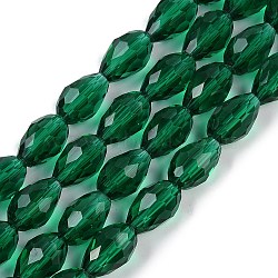 Transparent Glass Beads Strands, Faceted, Teardrop, Dark Green, 15x10mm, Hole: 1.6mm, about 46~48pcs/strand, 27.95 inch(71cm)(X-EGLA-N013-T10mm-D24)