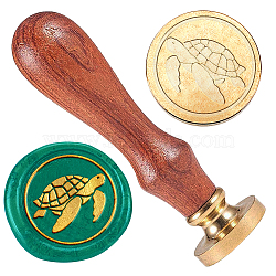 Wax Seal Stamp Set, Golden Plated Sealing Wax Stamp Solid Brass Head, with Retro Wood Handle, for Envelopes Invitations, Gift Card, Turtle, 83x22mm, Head: 7.5mm, Stamps: 25x14.5mm(AJEW-WH0208-1063)