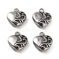 316 Surgical Stainless Steel Charms, Heart Charm, Antique Silver, 14x12x5mm, Hole: 1.8mm(STAS-K276-27AS)