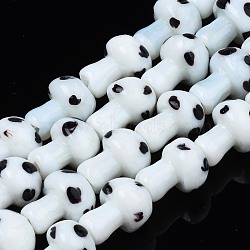 Mushroom Handmade Lampwork Beads Strands, White, 12.5~14x10~11mm, Hole: 1.2~1.5mm, about 24~25pcs/strand, 12.20 inch~12.99 inch(31cm~33cm)(LAMP-R116-18A)