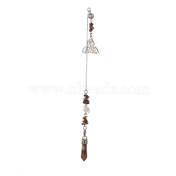 Natural Tiger Eye Pointed Dowsing Pendulums, with Stainless Steel Trinity Knot, Bullet, 270mm, Pendant: 25x24.5x1.3mm(PALLOY-JF02009-02)