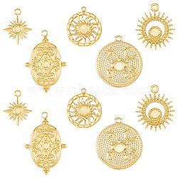 10Pcs 5 Styles 304 Stainless Steel Pendant  Cabochon Settings, Sun & Oval & Star, Mixed Shapes, Real 14K Gold Plated, Tray: 1.8~3x1.2~3mm, 12.5~14.5x12.5~16.5x1mm, Hole: 1~1.4mm, 2pcs/style(STAS-DC0014-92)