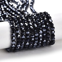 Opaque Glass Beads Strands, Faceted, Round, Black, 4mm, Hole: 0.7mm, about 88~95pcs/strand, 12.99~14.06 inch(33~35.7cm)(EGLA-A035-P4mm-A18)
