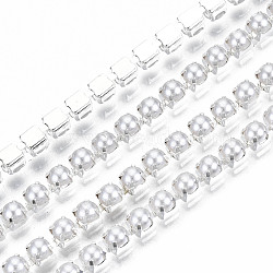 Brass Claw Chains, with ABS Plastic Imitation Pearl Beads, with Spool, Silver, SS12, 3~3.2mm, about 10yards/roll(9.14m/roll)(CHC-Q012-SS12-01S)