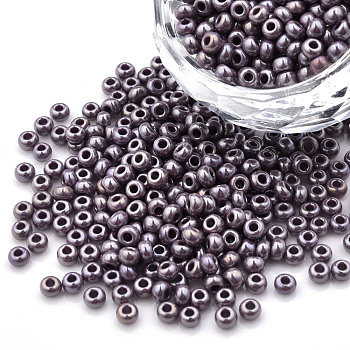 8/0 Czech Opaque Glass Seed Beads, Lustered, Round, Rosy Brown, 3x2mm, Hole: 1mm, about 500g/bag