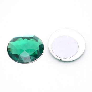 Extra Large Jewelry Sticker, Acrylic Rhinestone Stick-On Cabochon, with Self Adhesive, Half Round/Dome, Faceted, Emerald, 30x6mm