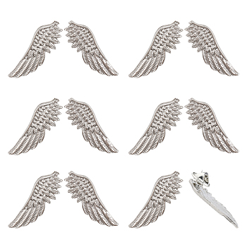 6 Pairs Alloy Wing Brooch for Backpack Clothes, Platinum, 37x13.5x2mm, Pin: 1mm