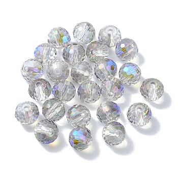 Half Rainbow Plated Glass Beads, Faceted Round, WhiteSmoke, 8x7mm, Hole: 1.5mm