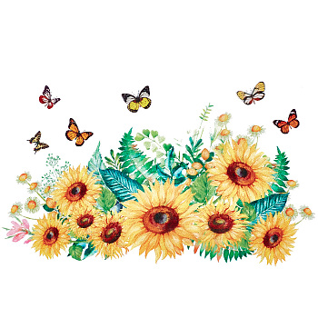Removable Waterproof PVC Wall Stickers, Self-Adhesive Decals, for DIY Bedroom, Indoor Decorations, Rectangle, Sunflower Pattern, 298x284x0.5mm, 2 sheets/set