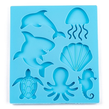 Ocean Theme Mixed Marine Organism DIY Pendant Silicone Molds, Resin Casting Molds, for UV Resin & Epoxy Resin Jewelry Making, Deep Sky Blue, 135x121x5mm