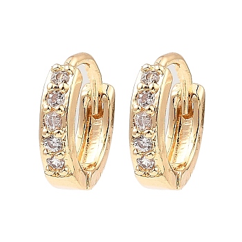 Brass Micro Pave Cubic Zirconia Hoop Earring, Round, Light Gold, 10.5x2.5mm