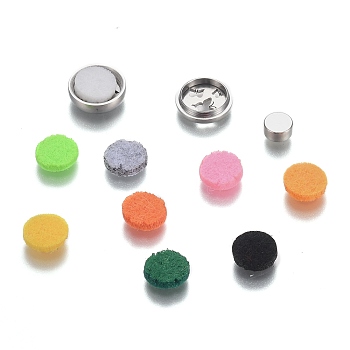 304 Stainless Steel Diffuser Locket Aromatherapy Essential Oil, with Perfume Pad, Perfume Button for Face Mask, Flat Round with Butterfly, Mixed Color, 12x4.5mm