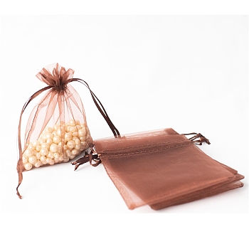 100Pcs Rectangle Organza DIY Craft Drawstring Bags, for Valentine Birthday Wedding Party Candy Wrapping, Camel, 15x10cm