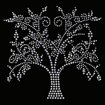 Tree of Life Glass Hotfix Rhinestone, Iron on Appliques, Costume Accessories, for Clothes, Bags, Pants, Crystal, 175x170x2mm